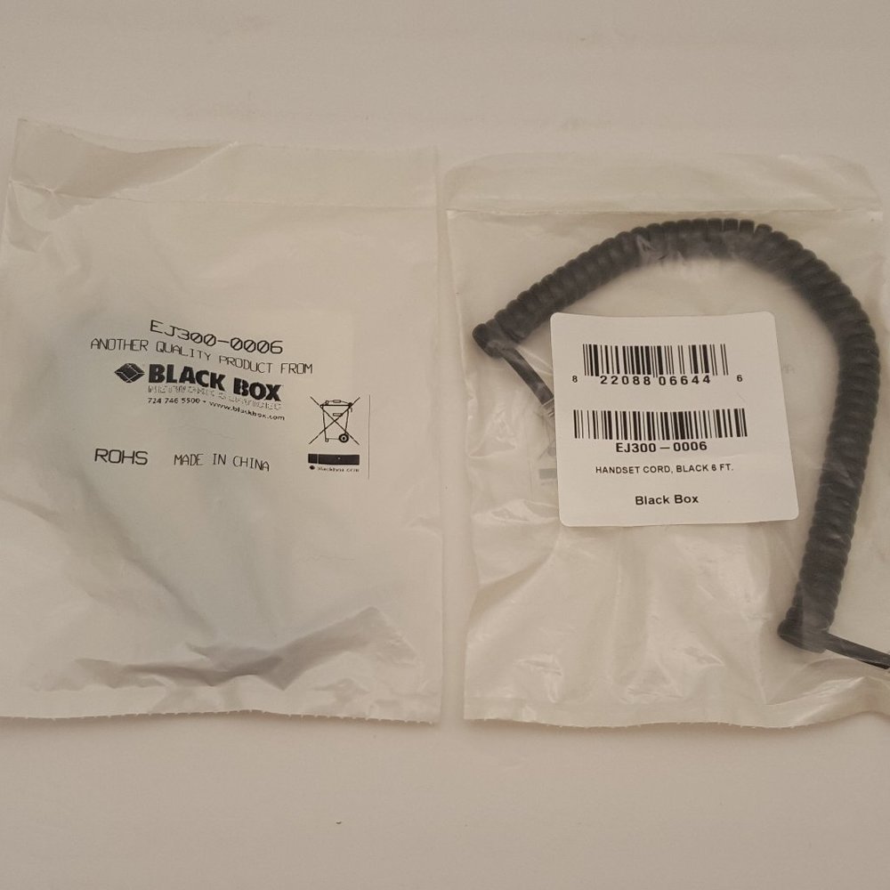 BLACK BOX Coiled Telephone Handset Cord 2 Pks | 6ft / 1.8m Black EJ300-0006